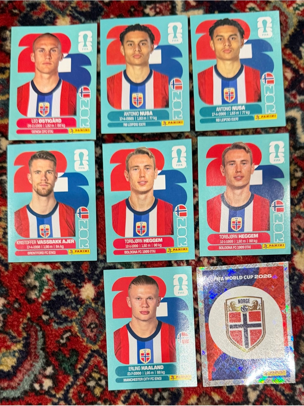 WORLD CUP 2026 PANINI STICKER.NORWAY SOCCER TEAM.LOT OF 8 STICKERS.BRASIL Ed
